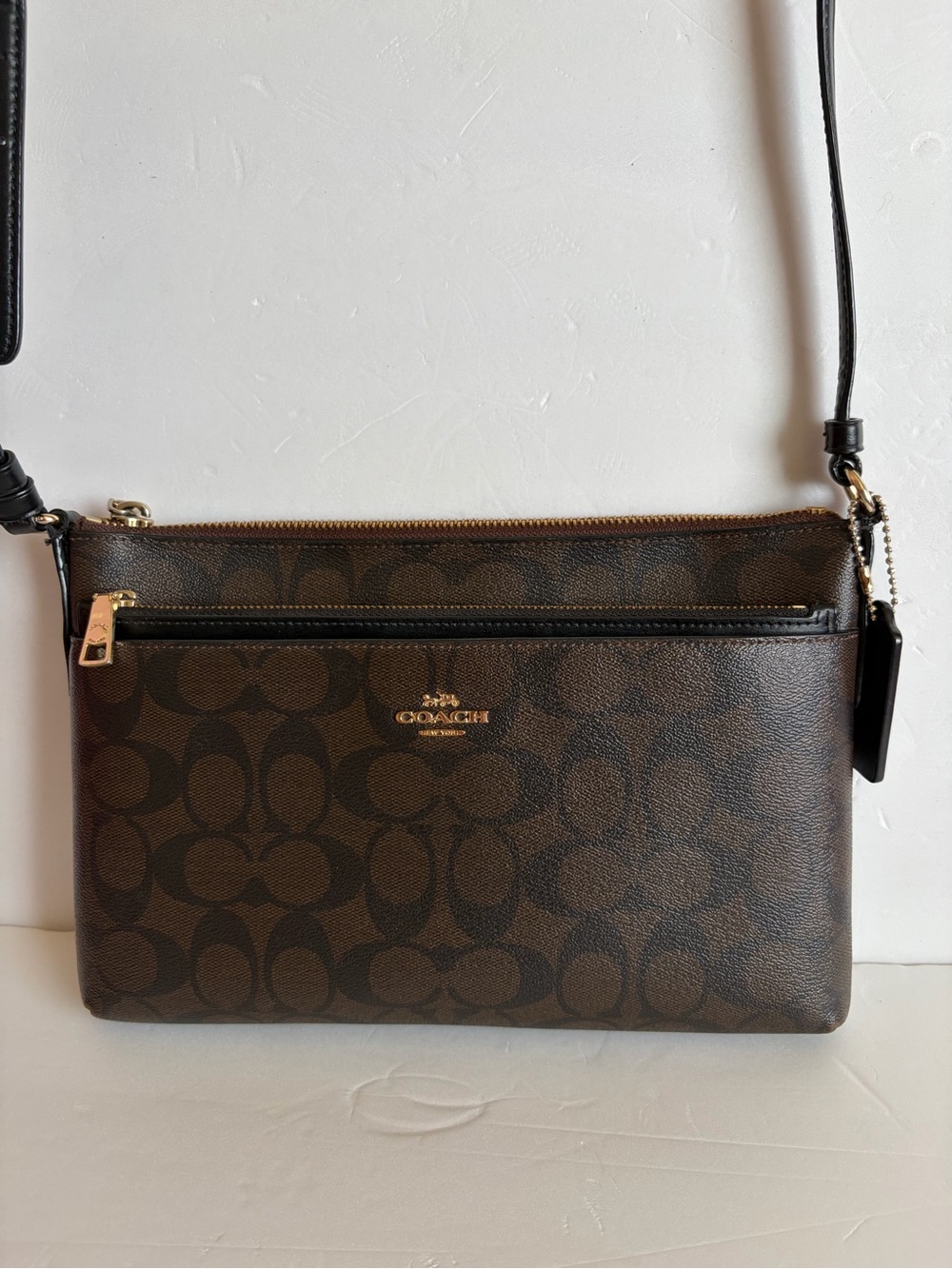 Coach Brown and Black Signature Crossbody Bag